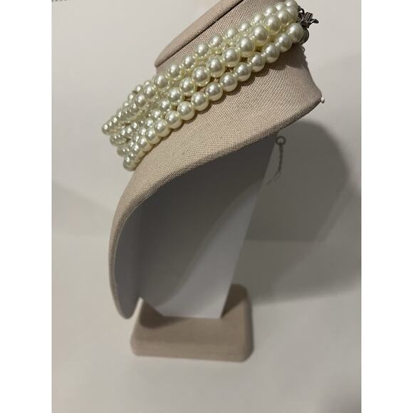 Gold Tone Faux Pearl Choker Necklace Multiple Strand Vintage - Picture 5 of 8